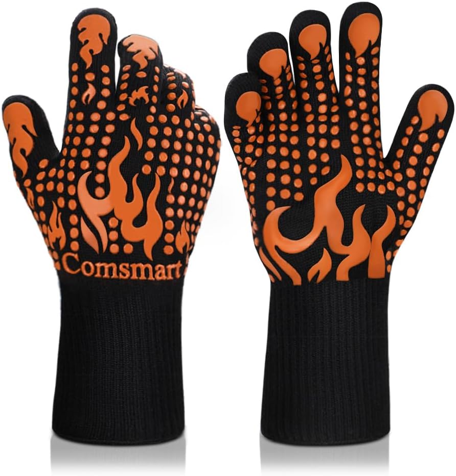 BBQ Gloves, 1472 Degree F Heat Resistant Grilling Gloves Silicone Non-Slip Oven Gloves Long Kitchen Gloves for Barbecue, Cooking, Baking, Cutting