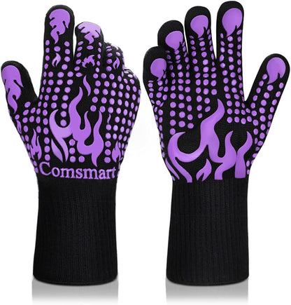 BBQ Gloves, 1472 Degree F Heat Resistant Grilling Gloves Silicone Non-Slip Oven Gloves Long Kitchen Gloves for Barbecue, Cooking, Baking, Cutting