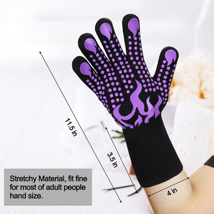 BBQ Gloves, 1472 Degree F Heat Resistant Grilling Gloves Silicone Non-Slip Oven Gloves Long Kitchen Gloves for Barbecue, Cooking, Baking, Cutting