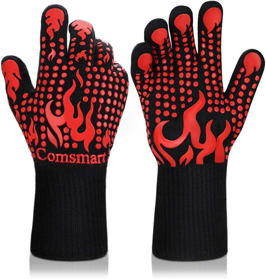 BBQ Gloves, 1472 Degree F Heat Resistant Grilling Gloves Silicone Non-Slip Oven Gloves Long Kitchen Gloves for Barbecue, Cooking, Baking, Cutting