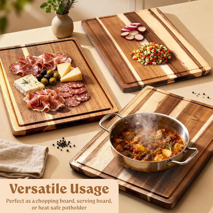 Extra Large Acacia Wood Cutting Board 17x13, Juice Groove | FSC-certified wooden chopping board; knife-friendly, large kitchen boards for meat, cheese, charcuterie & serving