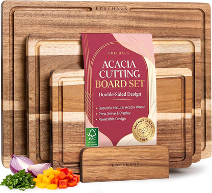 Extra Large Acacia Wood Cutting Board 17x13, Juice Groove | FSC-certified wooden chopping board; knife-friendly, large kitchen boards for meat, cheese, charcuterie & serving