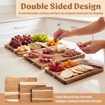 Extra Large Acacia Wood Cutting Board 17x13, Juice Groove | FSC-certified wooden chopping board; knife-friendly, large kitchen boards for meat, cheese, charcuterie & serving