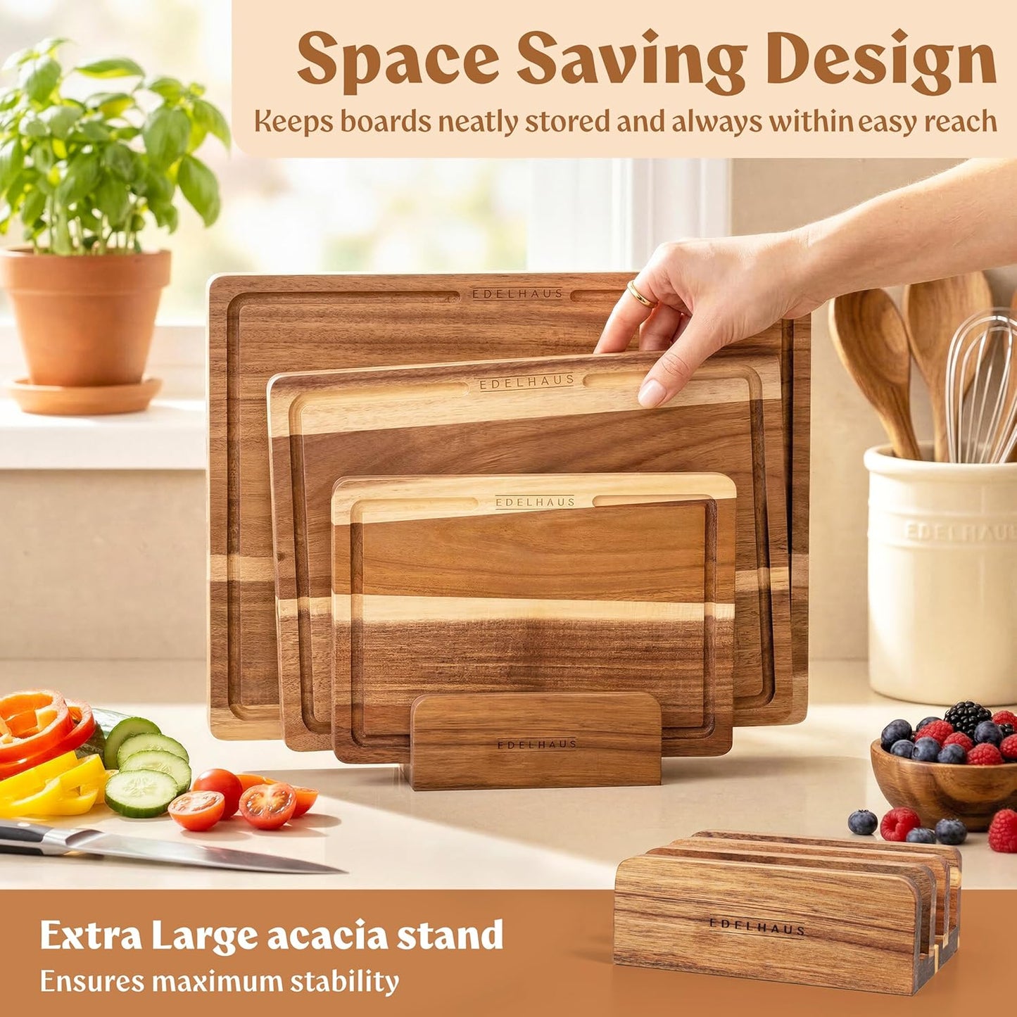 Extra Large Acacia Wood Cutting Board 17x13, Juice Groove | FSC-certified wooden chopping board; knife-friendly, large kitchen boards for meat, cheese, charcuterie & serving