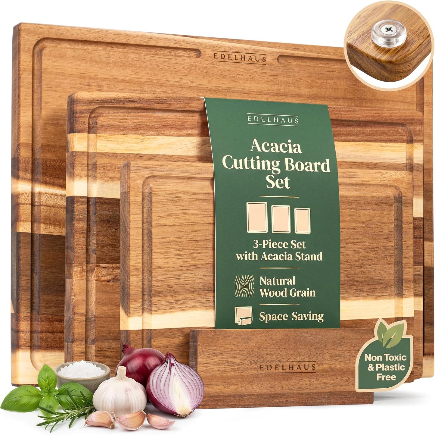 Extra Large Acacia Wood Cutting Board 17x13, Juice Groove | FSC-certified wooden chopping board; knife-friendly, large kitchen boards for meat, cheese, charcuterie & serving