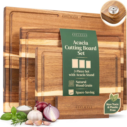 Extra Large Acacia Wood Cutting Board 17x13, Juice Groove | FSC-certified wooden chopping board; knife-friendly, large kitchen boards for meat, cheese, charcuterie & serving