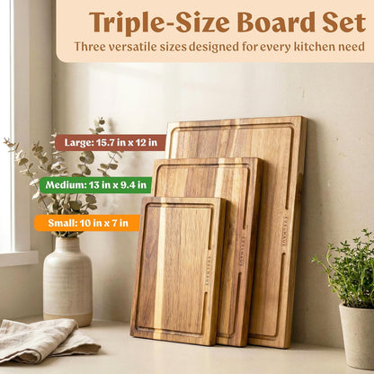 Extra Large Acacia Wood Cutting Board 17x13, Juice Groove | FSC-certified wooden chopping board; knife-friendly, large kitchen boards for meat, cheese, charcuterie & serving