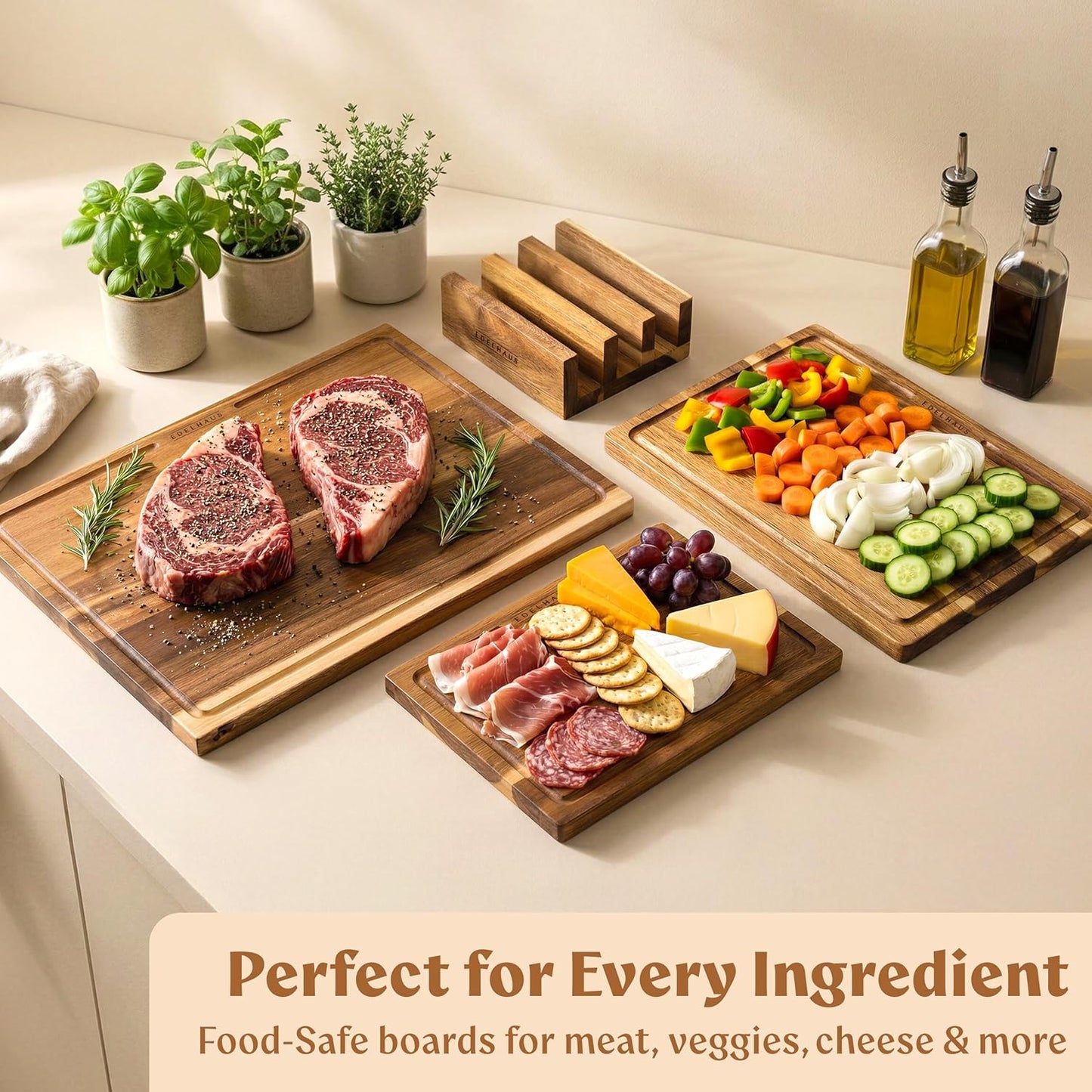 Extra Large Acacia Wood Cutting Board 17x13, Juice Groove | FSC-certified wooden chopping board; knife-friendly, large kitchen boards for meat, cheese, charcuterie & serving