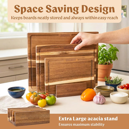 Extra Large Acacia Wood Cutting Board 17x13, Juice Groove | FSC-certified wooden chopping board; knife-friendly, large kitchen boards for meat, cheese, charcuterie & serving