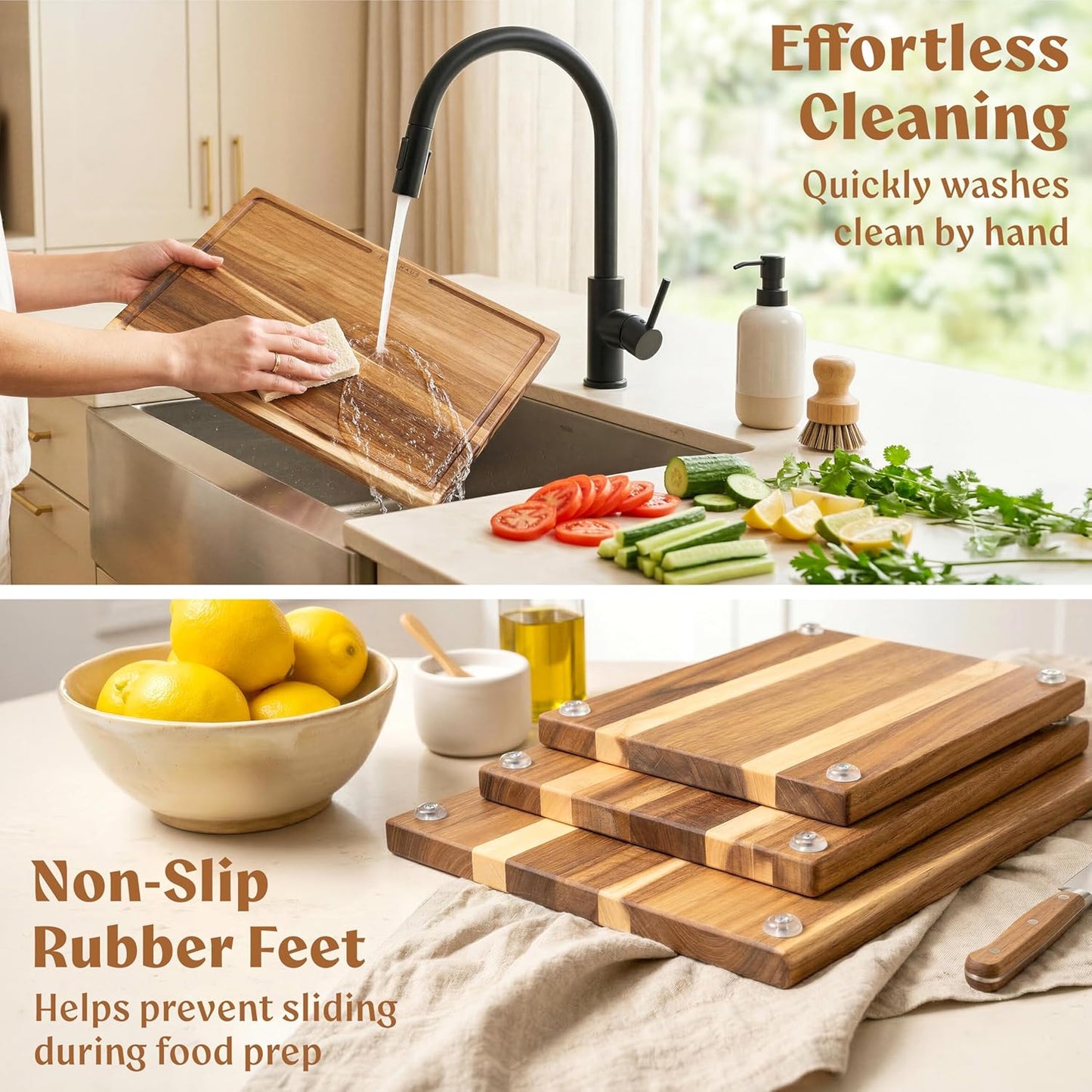 Extra Large Acacia Wood Cutting Board 17x13, Juice Groove | FSC-certified wooden chopping board; knife-friendly, large kitchen boards for meat, cheese, charcuterie & serving