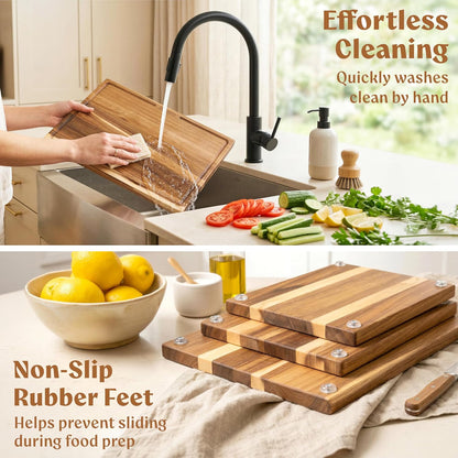 Extra Large Acacia Wood Cutting Board 17x13, Juice Groove | FSC-certified wooden chopping board; knife-friendly, large kitchen boards for meat, cheese, charcuterie & serving