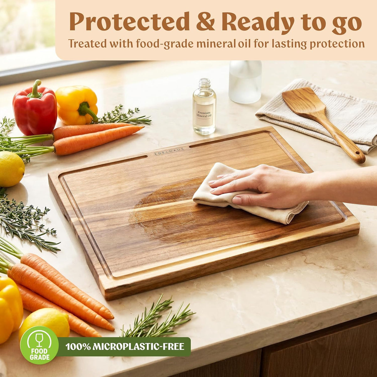 Extra Large Acacia Wood Cutting Board 17x13, Juice Groove | FSC-certified wooden chopping board; knife-friendly, large kitchen boards for meat, cheese, charcuterie & serving