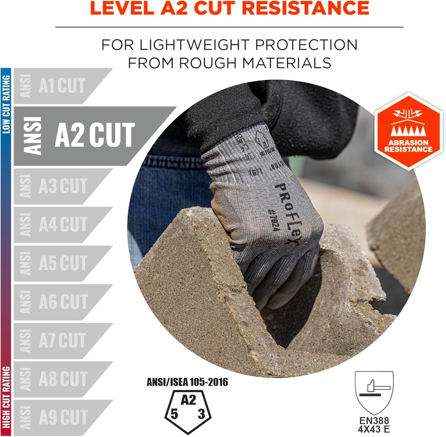 ProFlex 7024 Cut Resistant Work Gloves, ANSI A2, PU Coated Palms for Flexible No Slip Grip, Abrasion Resistant, 13g, Touchscreen Capable, Gray, Medium