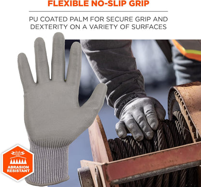 ProFlex 7024 Cut Resistant Work Gloves, ANSI A2, PU Coated Palms for Flexible No Slip Grip, Abrasion Resistant, 13g, Touchscreen Capable, Gray, Medium