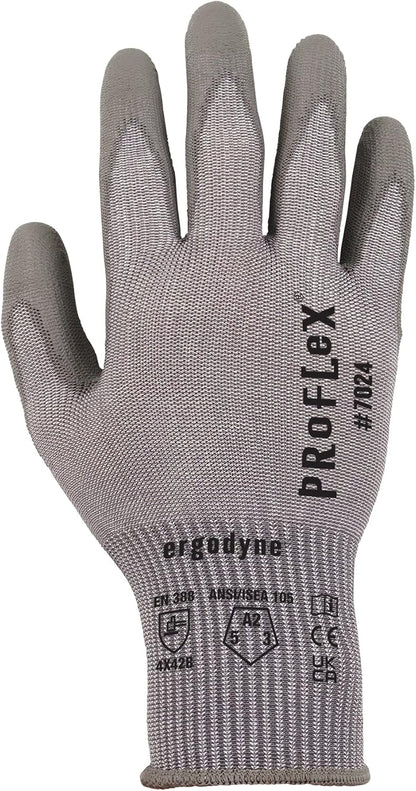 ProFlex 7024 Cut Resistant Work Gloves, ANSI A2, PU Coated Palms for Flexible No Slip Grip, Abrasion Resistant, 13g, Touchscreen Capable, Gray, Medium