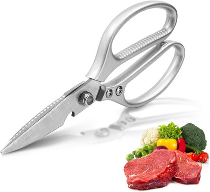 Stainless Steel Detachable Kitchen Shears Full-Steel Forged Metal Scissors for Food, Professional Chef Shears Bone Cutting Meat Pizza Scissors Kitchen Utensils Come Apart, Silver