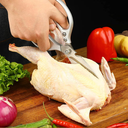 Stainless Steel Detachable Kitchen Shears Full-Steel Forged Metal Scissors for Food, Professional Chef Shears Bone Cutting Meat Pizza Scissors Kitchen Utensils Come Apart, Silver
