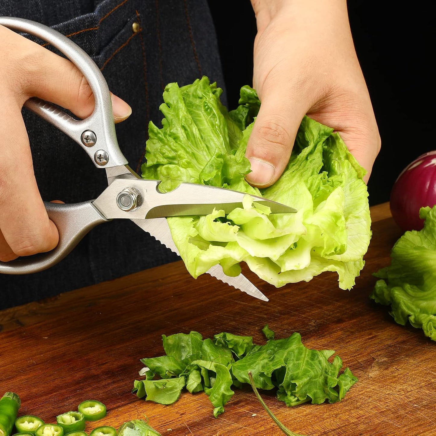 Stainless Steel Detachable Kitchen Shears Full-Steel Forged Metal Scissors for Food, Professional Chef Shears Bone Cutting Meat Pizza Scissors Kitchen Utensils Come Apart, Silver