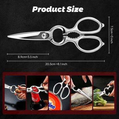 Stainless Steel Detachable Kitchen Shears Full-Steel Forged Metal Scissors for Food, Professional Chef Shears Bone Cutting Meat Pizza Scissors Kitchen Utensils Come Apart, Silver