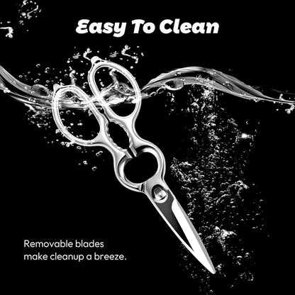 Stainless Steel Detachable Kitchen Shears Full-Steel Forged Metal Scissors for Food, Professional Chef Shears Bone Cutting Meat Pizza Scissors Kitchen Utensils Come Apart, Silver