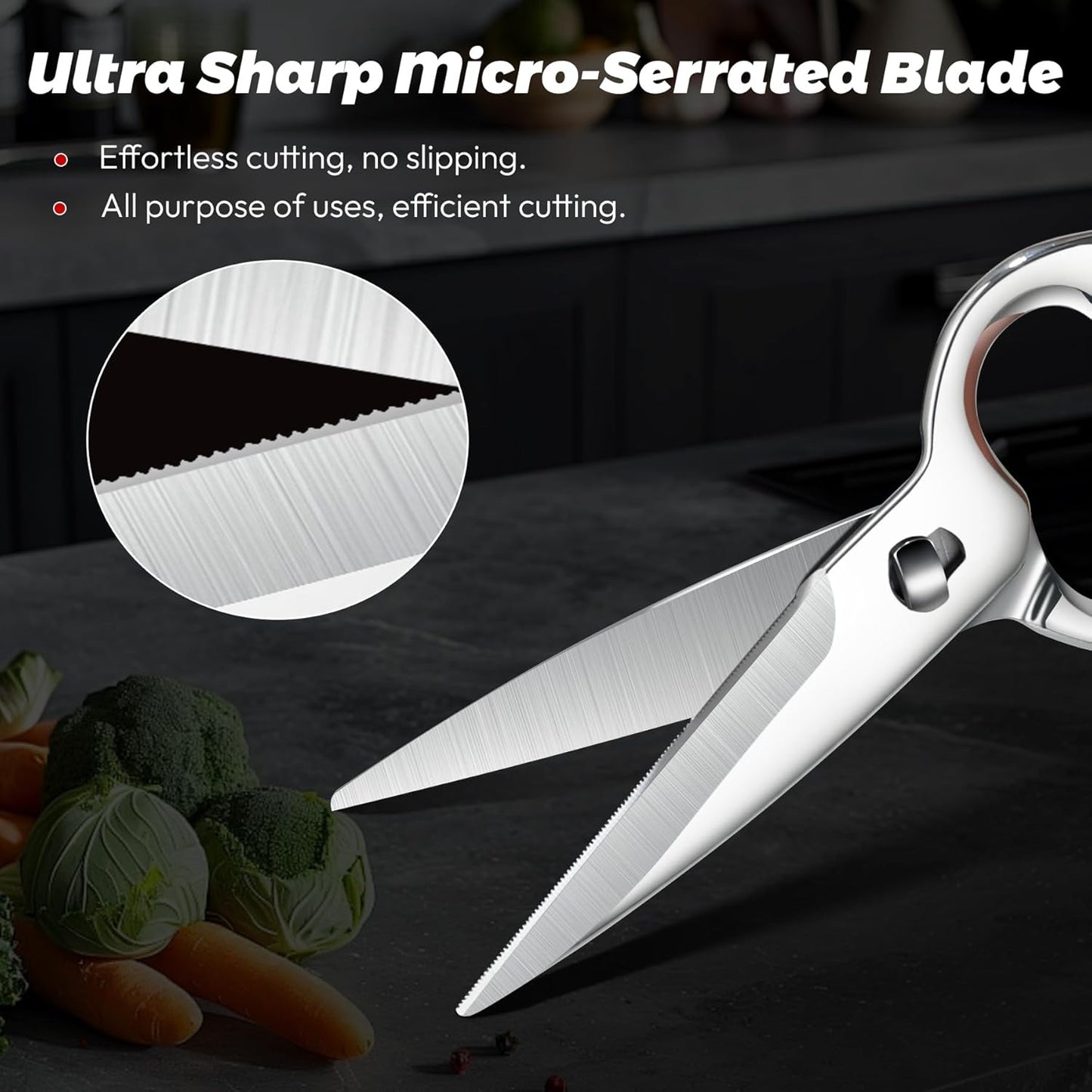Stainless Steel Detachable Kitchen Shears Full-Steel Forged Metal Scissors for Food, Professional Chef Shears Bone Cutting Meat Pizza Scissors Kitchen Utensils Come Apart, Silver
