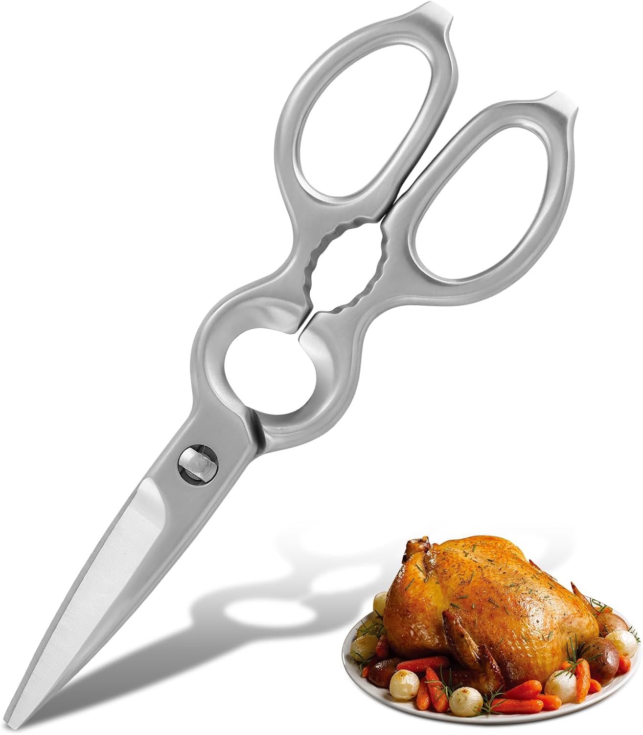 Stainless Steel Detachable Kitchen Shears Full-Steel Forged Metal Scissors for Food, Professional Chef Shears Bone Cutting Meat Pizza Scissors Kitchen Utensils Come Apart, Silver
