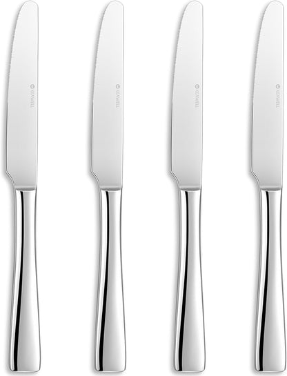 Premium Louis 4-Piece 9.5-Inch Dinner Knife Set (Plain) | Stainless Steel Serrated Dinner Knives; Classic Plain Design; Sturdy Construction; Brilliant Mirror Finish; Dishwasher Safe