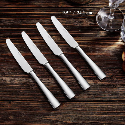 Premium Louis 4-Piece 9.5-Inch Dinner Knife Set (Plain) | Stainless Steel Serrated Dinner Knives; Classic Plain Design; Sturdy Construction; Brilliant Mirror Finish; Dishwasher Safe