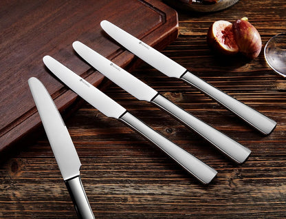 Premium Louis 4-Piece 9.5-Inch Dinner Knife Set (Plain) | Stainless Steel Serrated Dinner Knives; Classic Plain Design; Sturdy Construction; Brilliant Mirror Finish; Dishwasher Safe