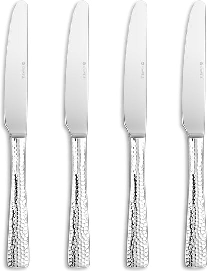 Premium Louis 4-Piece 9.5-Inch Dinner Knife Set (Plain) | Stainless Steel Serrated Dinner Knives; Classic Plain Design; Sturdy Construction; Brilliant Mirror Finish; Dishwasher Safe