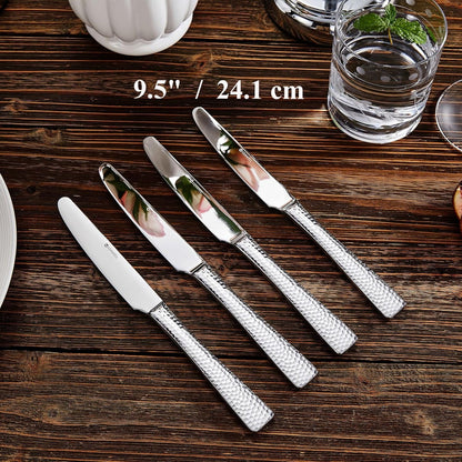 Premium Louis 4-Piece 9.5-Inch Dinner Knife Set (Plain) | Stainless Steel Serrated Dinner Knives; Classic Plain Design; Sturdy Construction; Brilliant Mirror Finish; Dishwasher Safe