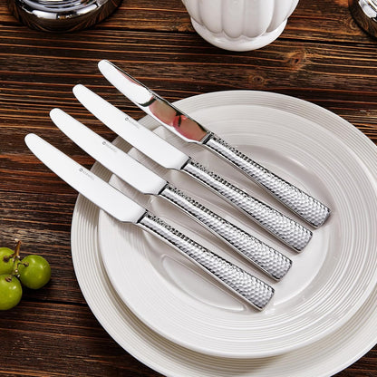 Premium Louis 4-Piece 9.5-Inch Dinner Knife Set (Plain) | Stainless Steel Serrated Dinner Knives; Classic Plain Design; Sturdy Construction; Brilliant Mirror Finish; Dishwasher Safe