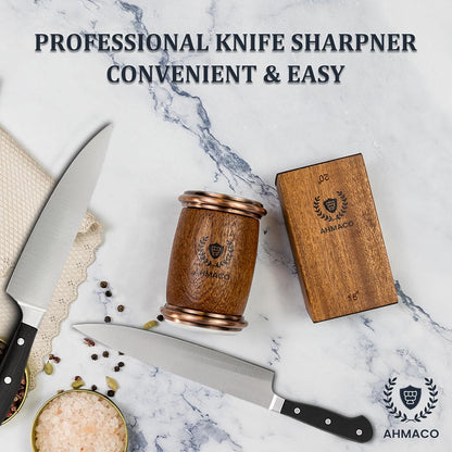 Rolling Knife Sharpener Kit with Magnetic Wooden Base — Diamond & Ceramic Discs, 15° & 20° Angle Sharpening System for Kitchen & Chef Knives — Home, Professional & Outdoor Use”