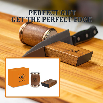 Rolling Knife Sharpener Kit with Magnetic Wooden Base — Diamond & Ceramic Discs, 15° & 20° Angle Sharpening System for Kitchen & Chef Knives — Home, Professional & Outdoor Use”