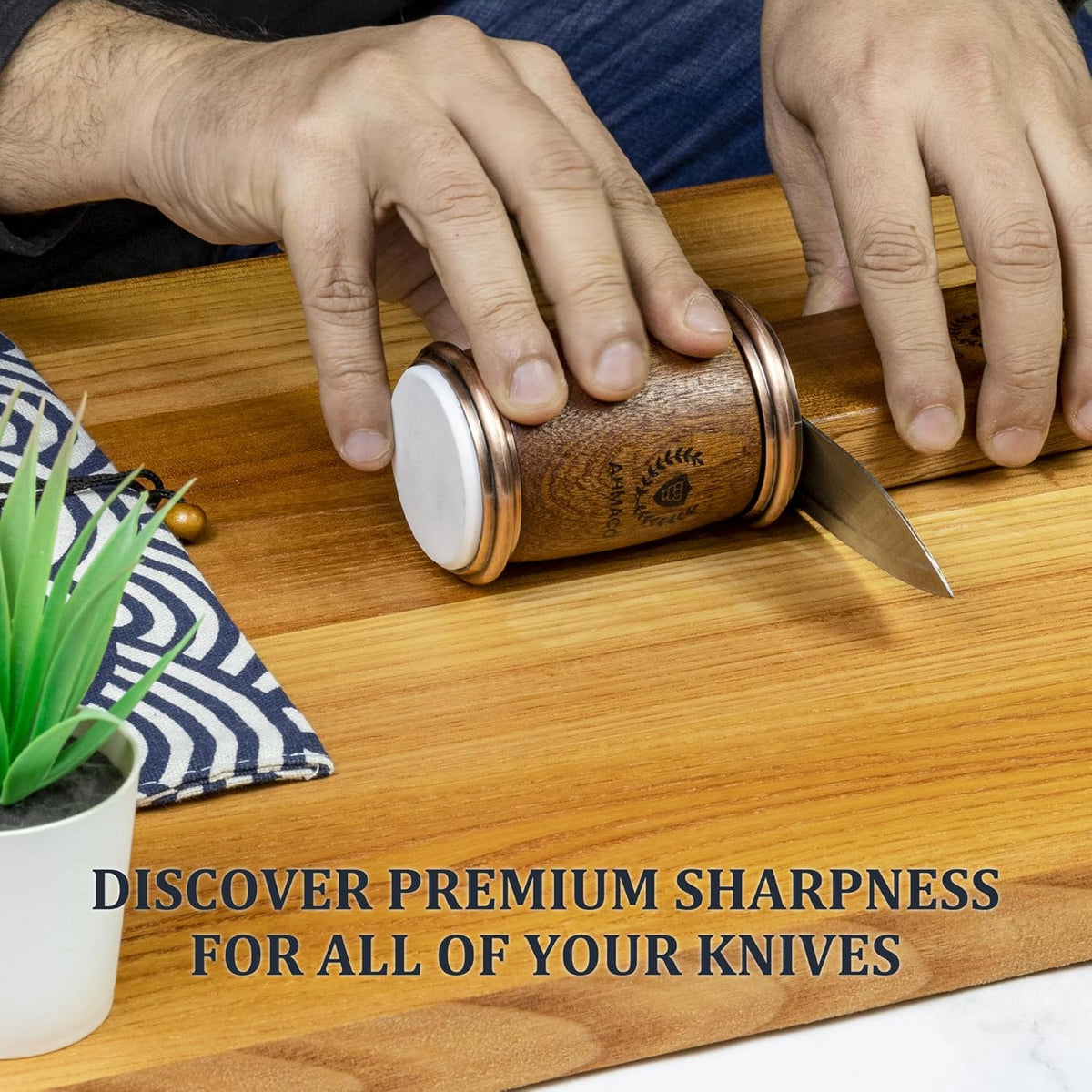Rolling Knife Sharpener Kit with Magnetic Wooden Base — Diamond & Ceramic Discs, 15° & 20° Angle Sharpening System for Kitchen & Chef Knives — Home, Professional & Outdoor Use”