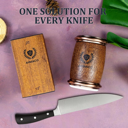 Rolling Knife Sharpener Kit with Magnetic Wooden Base — Diamond & Ceramic Discs, 15° & 20° Angle Sharpening System for Kitchen & Chef Knives — Home, Professional & Outdoor Use”
