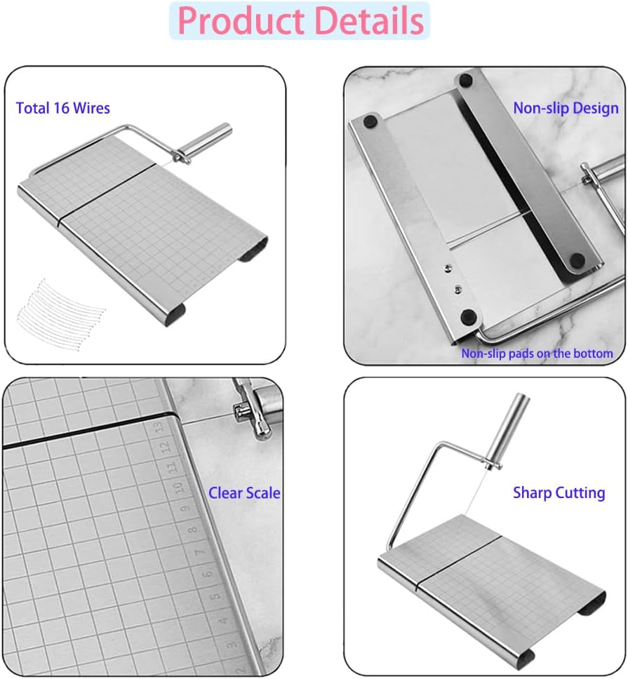 Cheese Slicer with 16 Replacement Wire, Cheese Cutter Board for Cutting Ham