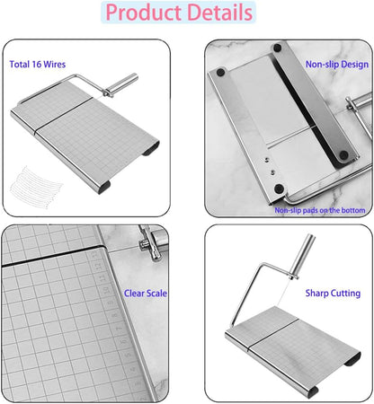 Cheese Slicer with 16 Replacement Wire, Cheese Cutter Board for Cutting Ham