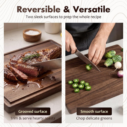 Walnut Wooden Cutting Boards for Kitchen, Solid Wood Cutting Board Set - Charcuterie & Chopping Butcher Block for Meat - Kitchen Gadgets Gift (Walnut 17in*12in)
