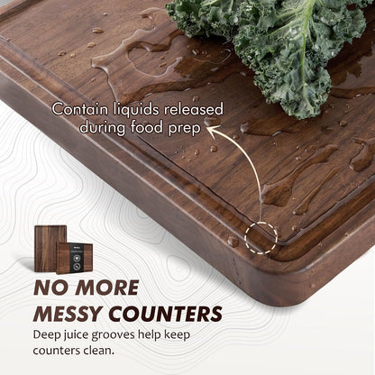 Walnut Wooden Cutting Boards for Kitchen, Solid Wood Cutting Board Set - Charcuterie & Chopping Butcher Block for Meat - Kitchen Gadgets Gift (Walnut 17in*12in)