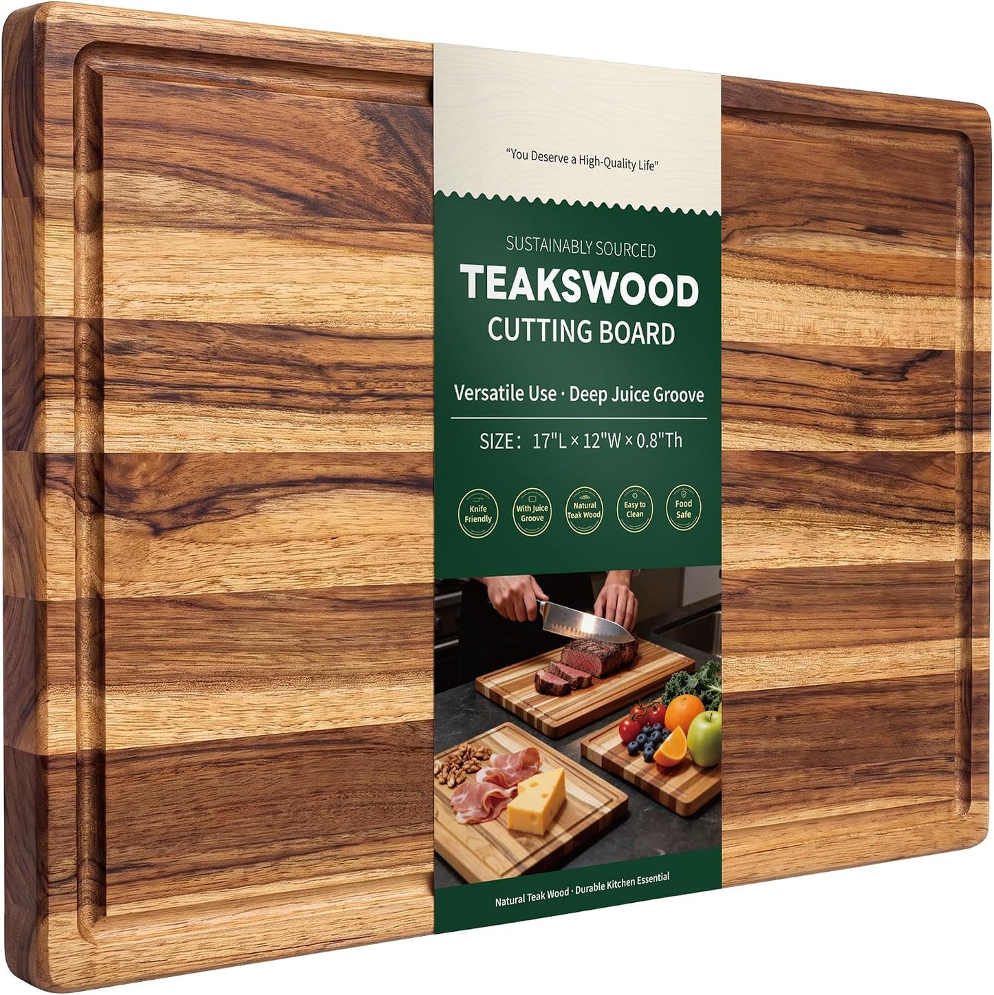Walnut Wooden Cutting Boards for Kitchen, Solid Wood Cutting Board Set - Charcuterie & Chopping Butcher Block for Meat - Kitchen Gadgets Gift (Walnut 17in*12in)