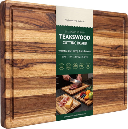 Walnut Wooden Cutting Boards for Kitchen, Solid Wood Cutting Board Set - Charcuterie & Chopping Butcher Block for Meat - Kitchen Gadgets Gift (Walnut 17in*12in)