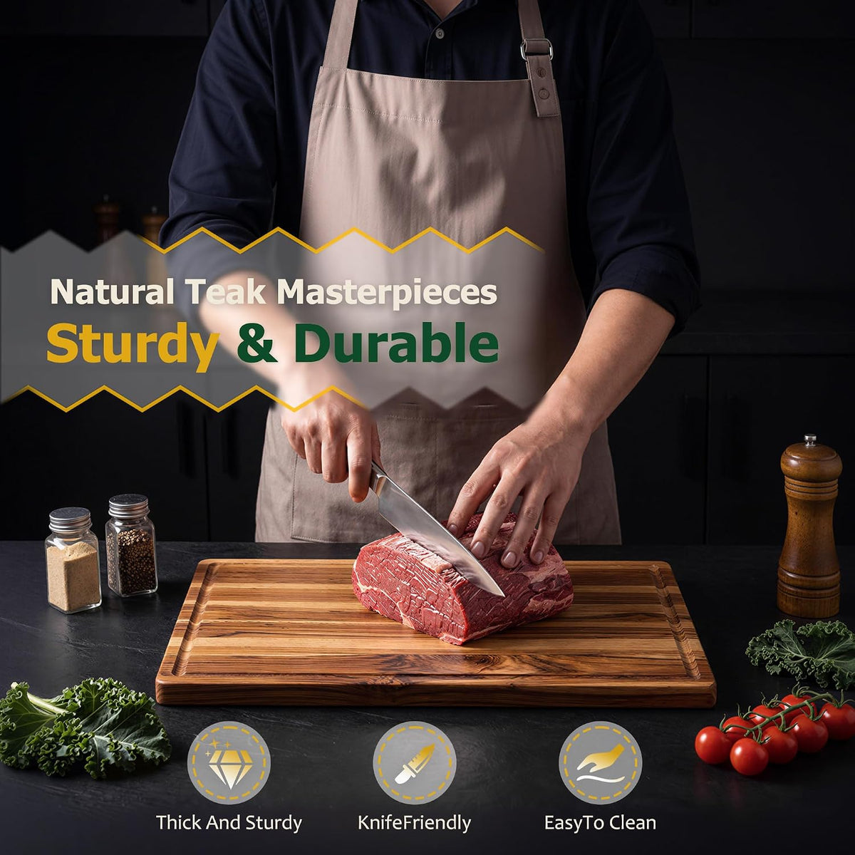 Walnut Wooden Cutting Boards for Kitchen, Solid Wood Cutting Board Set - Charcuterie & Chopping Butcher Block for Meat - Kitchen Gadgets Gift (Walnut 17in*12in)