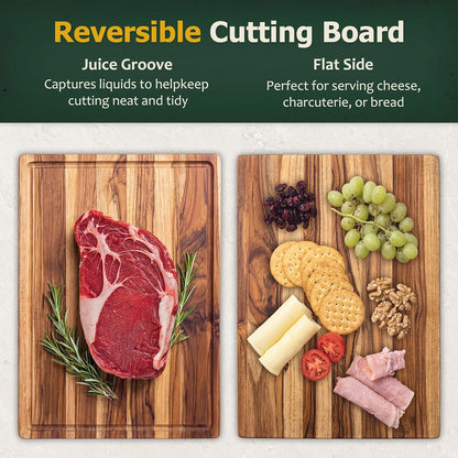 Walnut Wooden Cutting Boards for Kitchen, Solid Wood Cutting Board Set - Charcuterie & Chopping Butcher Block for Meat - Kitchen Gadgets Gift (Walnut 17in*12in)