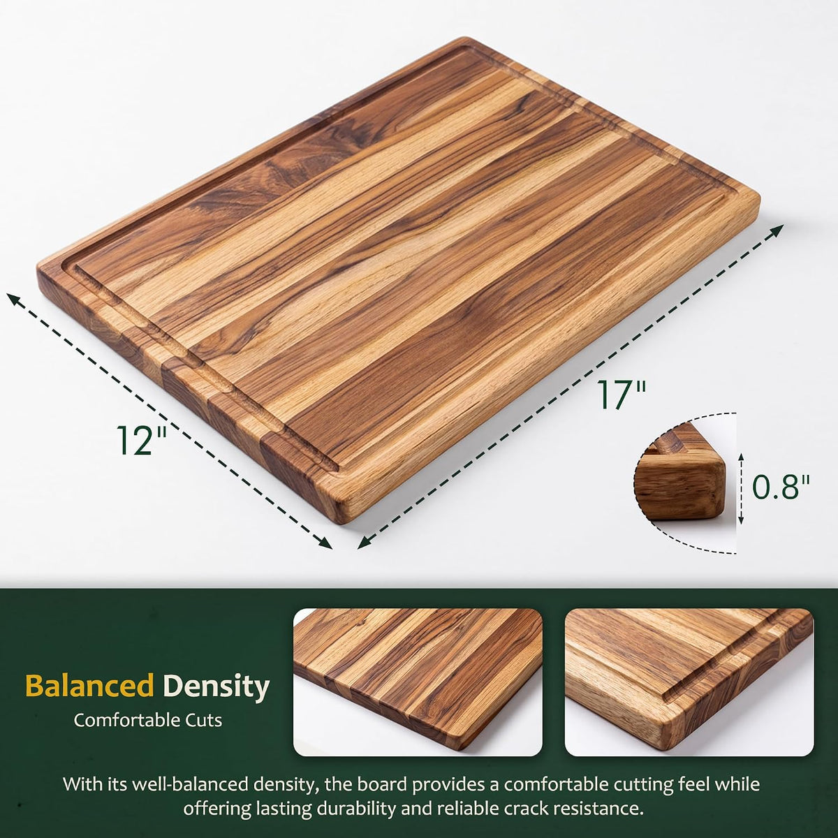Walnut Wooden Cutting Boards for Kitchen, Solid Wood Cutting Board Set - Charcuterie & Chopping Butcher Block for Meat - Kitchen Gadgets Gift (Walnut 17in*12in)