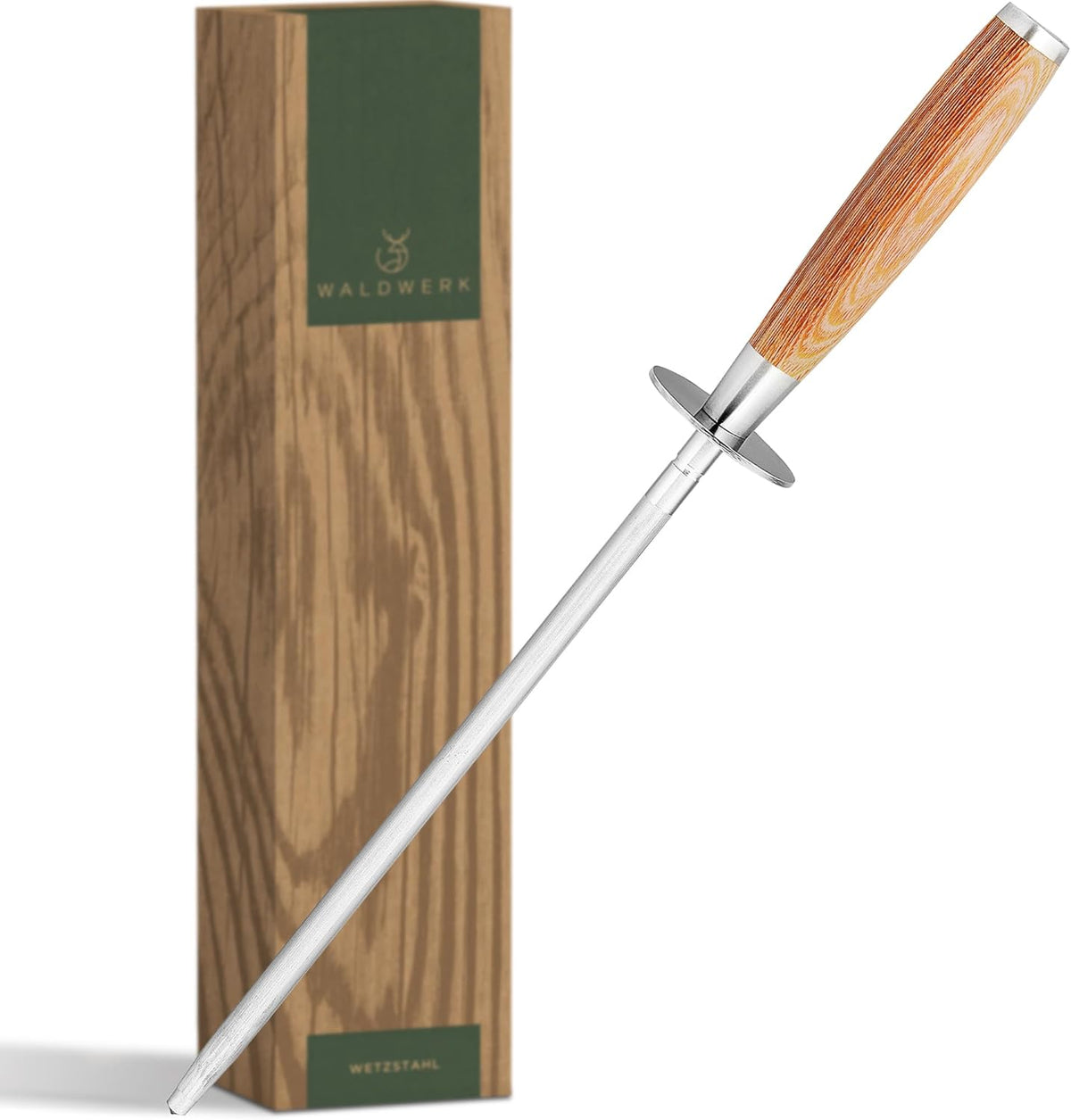 Premium Honing Rod - Honing Steel Made of Hardened Steel with Elegant Wooden Handle - 100% Plastic-Free Sharpening Steel for - Kitchen Knife Sharpener - Knife Sharpeners for Kitchen Knives