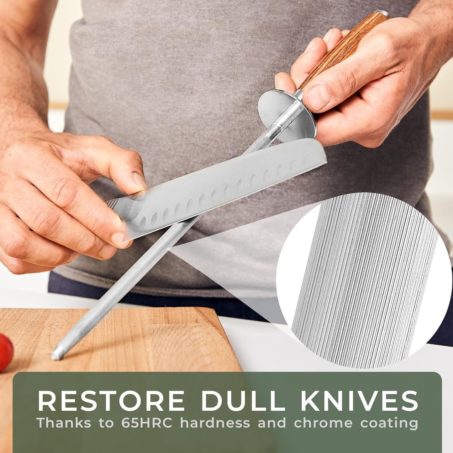 Premium Honing Rod - Honing Steel Made of Hardened Steel with Elegant Wooden Handle - 100% Plastic-Free Sharpening Steel for - Kitchen Knife Sharpener - Knife Sharpeners for Kitchen Knives