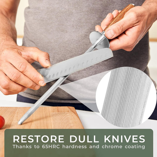 Premium Honing Rod - Honing Steel Made of Hardened Steel with Elegant Wooden Handle - 100% Plastic-Free Sharpening Steel for - Kitchen Knife Sharpener - Knife Sharpeners for Kitchen Knives