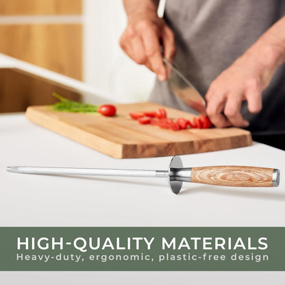 Premium Honing Rod - Honing Steel Made of Hardened Steel with Elegant Wooden Handle - 100% Plastic-Free Sharpening Steel for - Kitchen Knife Sharpener - Knife Sharpeners for Kitchen Knives