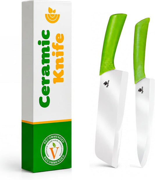 Ceramic Knife Set with Ergonomic Handle, Non-Reactive and Professional Chopping Knife Featuring Sharp, Rust-Proof Blades for Cutting Vegetables & Fruits, Durable Ceramic Kitchen Knives Set 6” & 4”